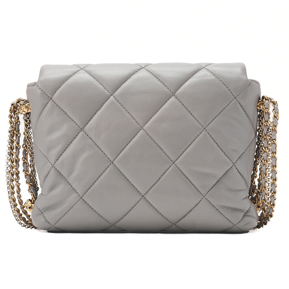 CHANEL Lambskin Mini Matelasse Fic Pearl x Coco Mark Chain Shoulder Gray Gold-Tone Hardware, Pre-Owned