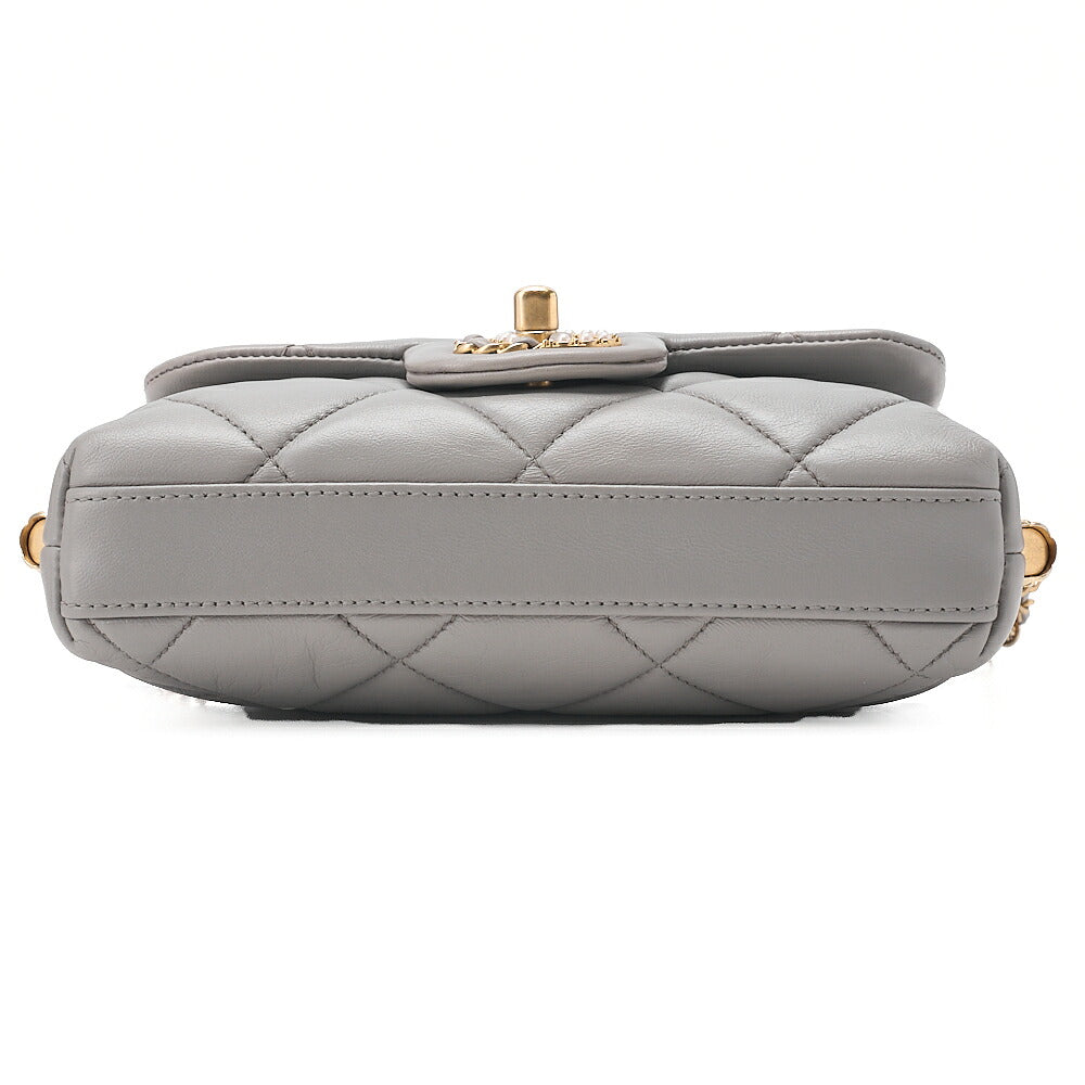 CHANEL Lambskin Mini Matelasse Fic Pearl x Coco Mark Chain Shoulder Gray Gold-Tone Hardware, Pre-Owned