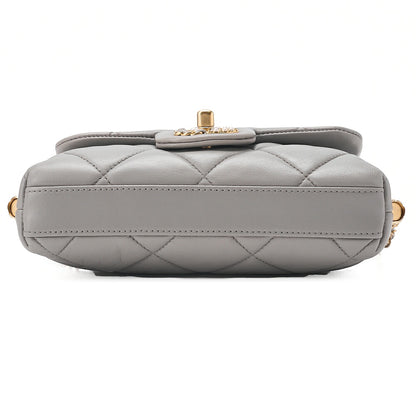 CHANEL Lambskin Mini Matelasse Fic Pearl x Coco Mark Chain Shoulder Gray Gold-Tone Hardware, Pre-Owned
