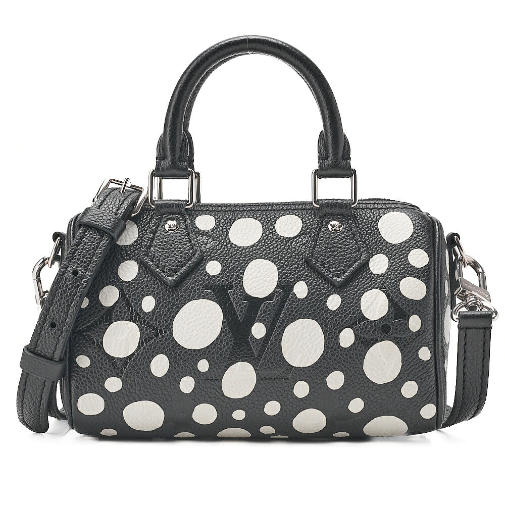 LOUIS VUITTON Yayoi Kusama Monogram Implant Nano Speedy 2WAY Handbag Black x White Silver -Tone Hardware, Pre-Owned