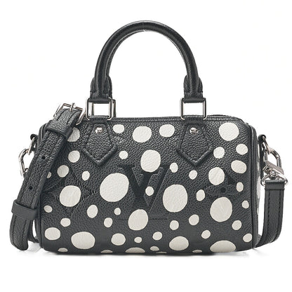 LOUIS VUITTON Yayoi Kusama Monogram Implant Nano Speedy 2WAY Handbag Black x White Silver -Tone Hardware, Pre-Owned