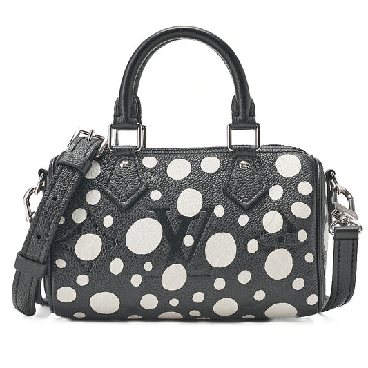 LOUIS VUITTON Yayoi Kusama Monogram Implant Nano Speedy 2WAY Handbag Black x White Silver -Tone Hardware, Pre-Owned