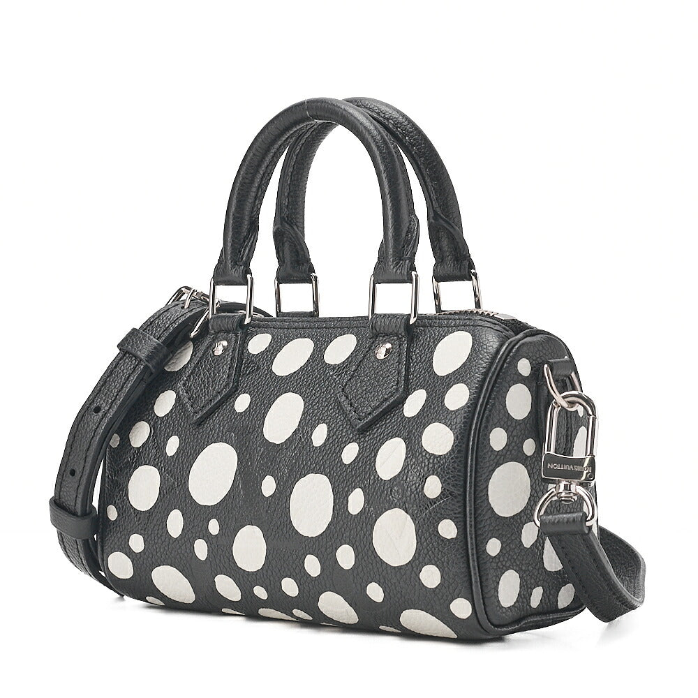 LOUIS VUITTON Yayoi Kusama Monogram Implant Nano Speedy 2WAY Handbag Black x White Silver -Tone Hardware, Pre-Owned