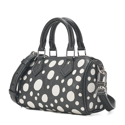 LOUIS VUITTON Yayoi Kusama Monogram Implant Nano Speedy 2WAY Handbag Black x White Silver -Tone Hardware, Pre-Owned