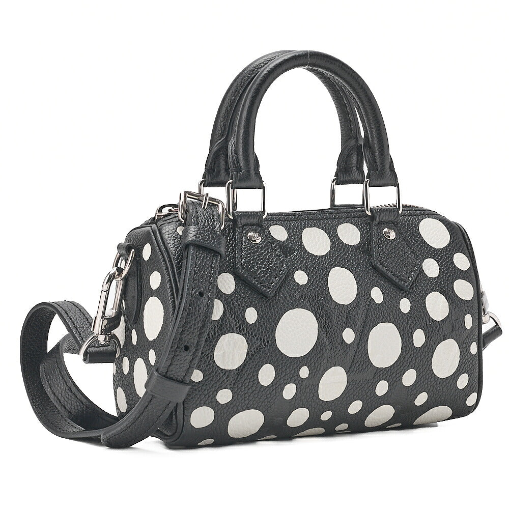 LOUIS VUITTON Yayoi Kusama Monogram Implant Nano Speedy 2WAY Handbag Black x White Silver -Tone Hardware, Pre-Owned
