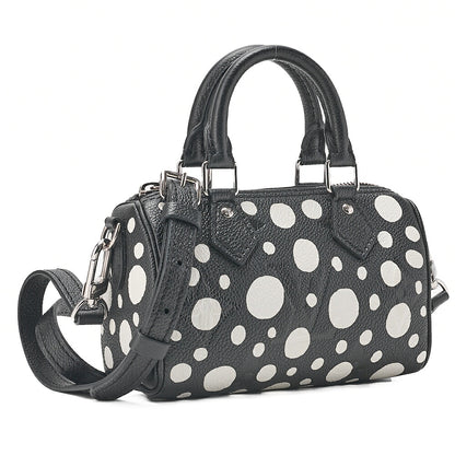 LOUIS VUITTON Yayoi Kusama Monogram Implant Nano Speedy 2WAY Handbag Black x White Silver -Tone Hardware, Pre-Owned