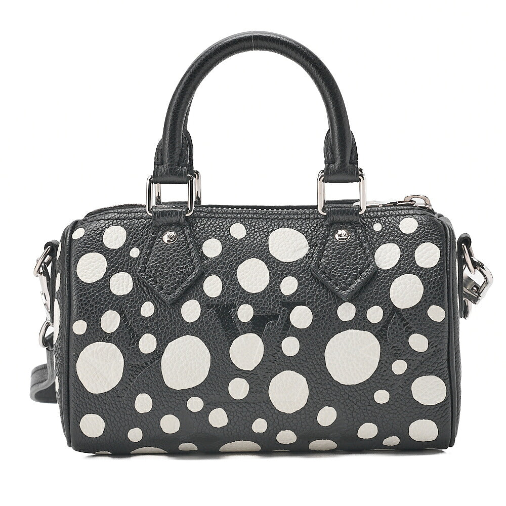 LOUIS VUITTON Yayoi Kusama Monogram Implant Nano Speedy 2WAY Handbag Black x White Silver -Tone Hardware, Pre-Owned