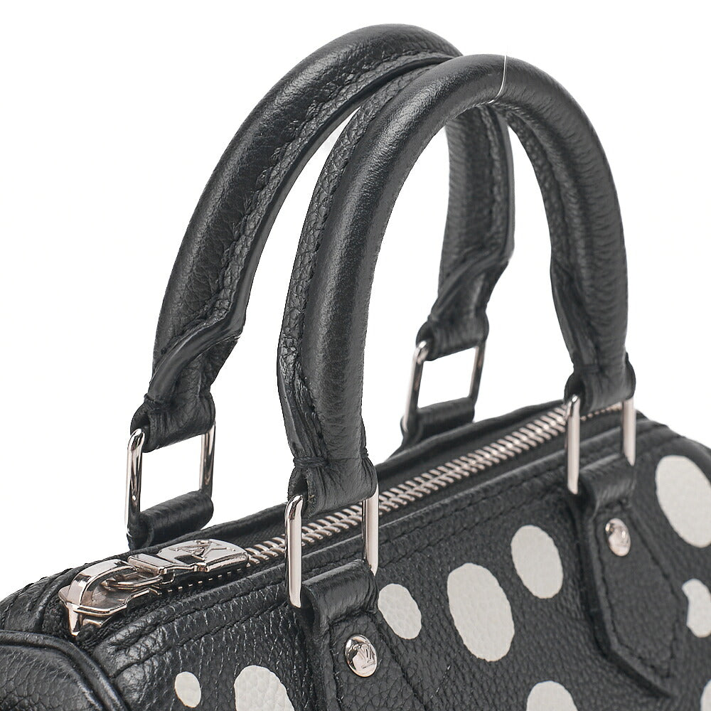 LOUIS VUITTON Yayoi Kusama Monogram Implant Nano Speedy 2WAY Handbag Black x White Silver -Tone Hardware, Pre-Owned