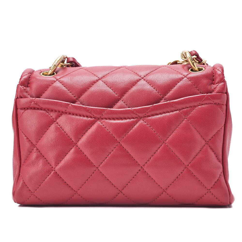 CHANEL Lambskin Mini Matelasse 20cm Single Flap 2WAY Chain Shoulder Bag Red Gold-Tone Hardware, Pre-Owned