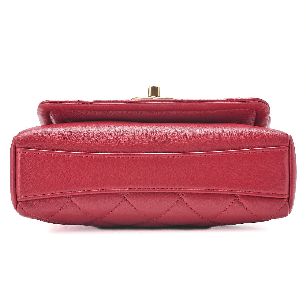 CHANEL Lambskin Mini Matelasse 20cm Single Flap 2WAY Chain Shoulder Bag Red Gold-Tone Hardware, Pre-Owned