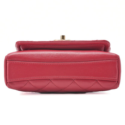 CHANEL Lambskin Mini Matelasse 20cm Single Flap 2WAY Chain Shoulder Bag Red Gold-Tone Hardware, Pre-Owned