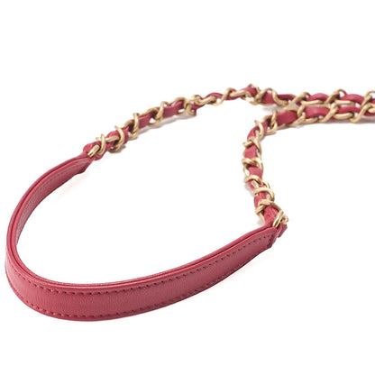 CHANEL Lambskin Mini Matelasse 20cm Single Flap 2WAY Chain Shoulder Bag Red Gold-Tone Hardware, Pre-Owned