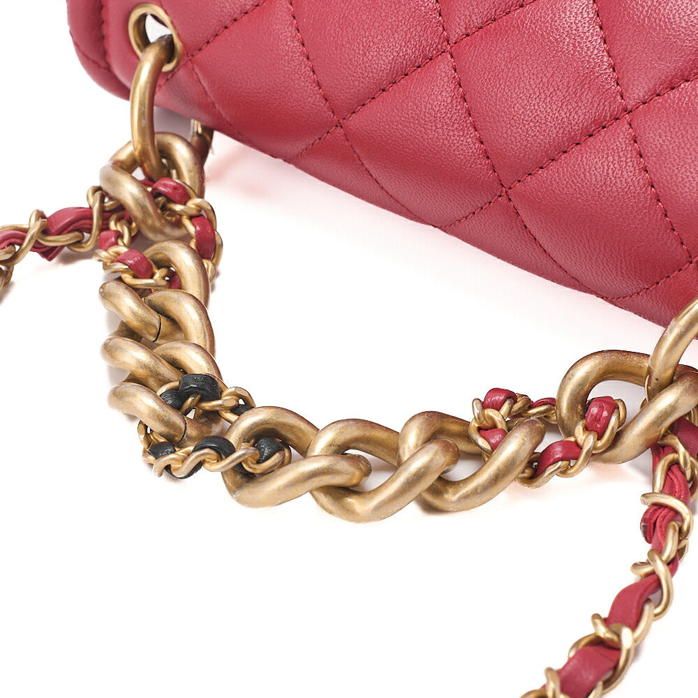 CHANEL Lambskin Mini Matelasse 20cm Single Flap 2WAY Chain Shoulder Bag Red Gold-Tone Hardware, Pre-Owned