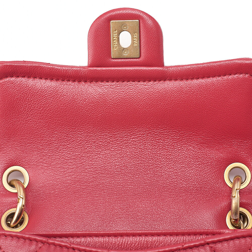 CHANEL Lambskin Mini Matelasse 20cm Single Flap 2WAY Chain Shoulder Bag Red Gold-Tone Hardware, Pre-Owned