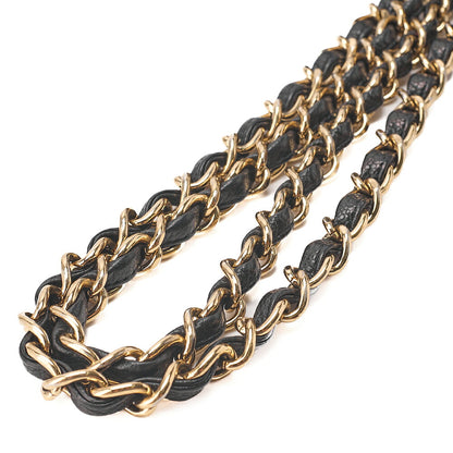 CHANEL Caviar Skin Deka Matelasse 30cm Single Flap Chain Shoulder Bag Black Gold-Tone Hardware, Pre-Owned