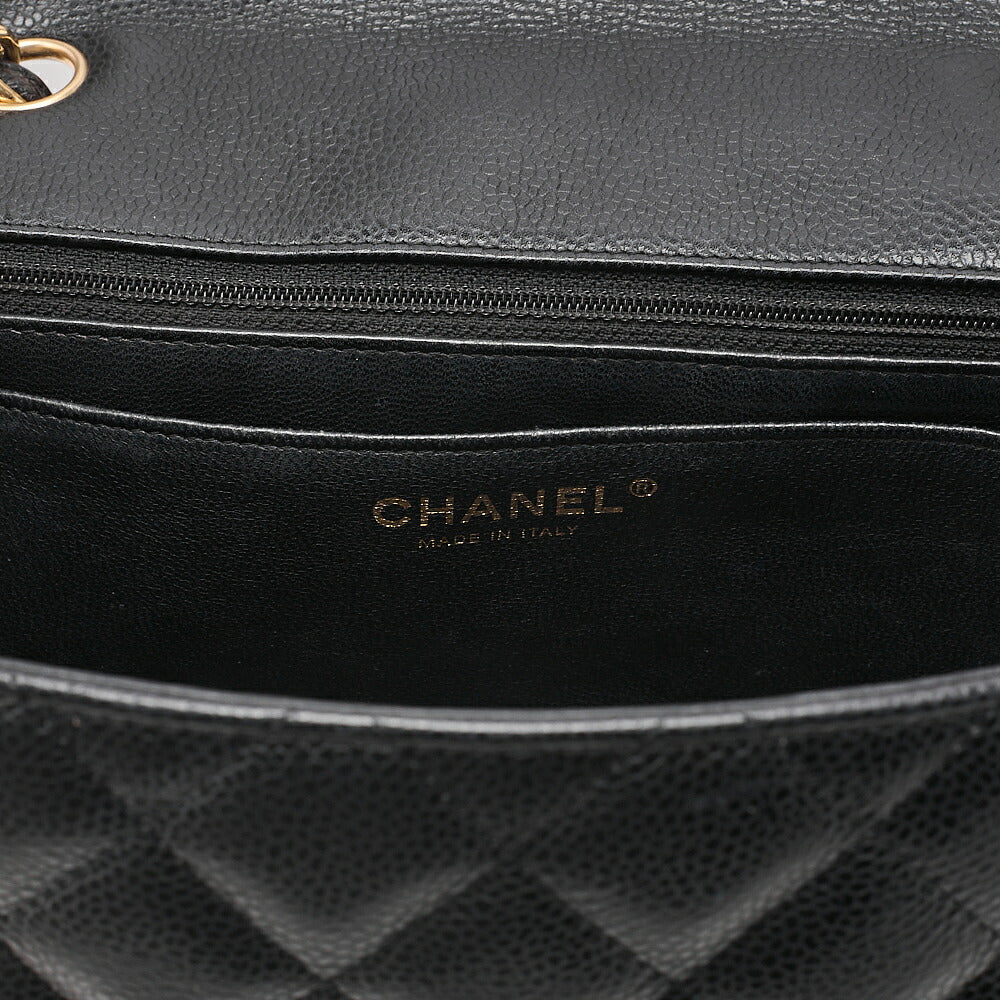 CHANEL Caviar Skin Deka Matelasse 30cm Single Flap Chain Shoulder Bag Black Gold-Tone Hardware, Pre-Owned