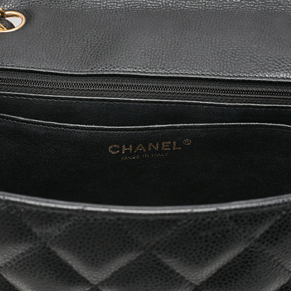 CHANEL Caviar Skin Deka Matelasse 30cm Single Flap Chain Shoulder Bag Black Gold-Tone Hardware, Pre-Owned