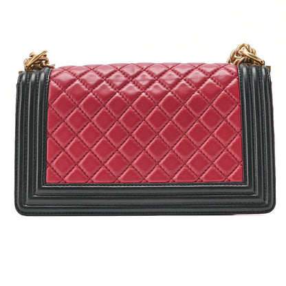 CHANEL Lambskin Matelasse Boy Chanel 25 Chain Shoulder Red x Black Gold-Tone Hardware, Pre-Owned