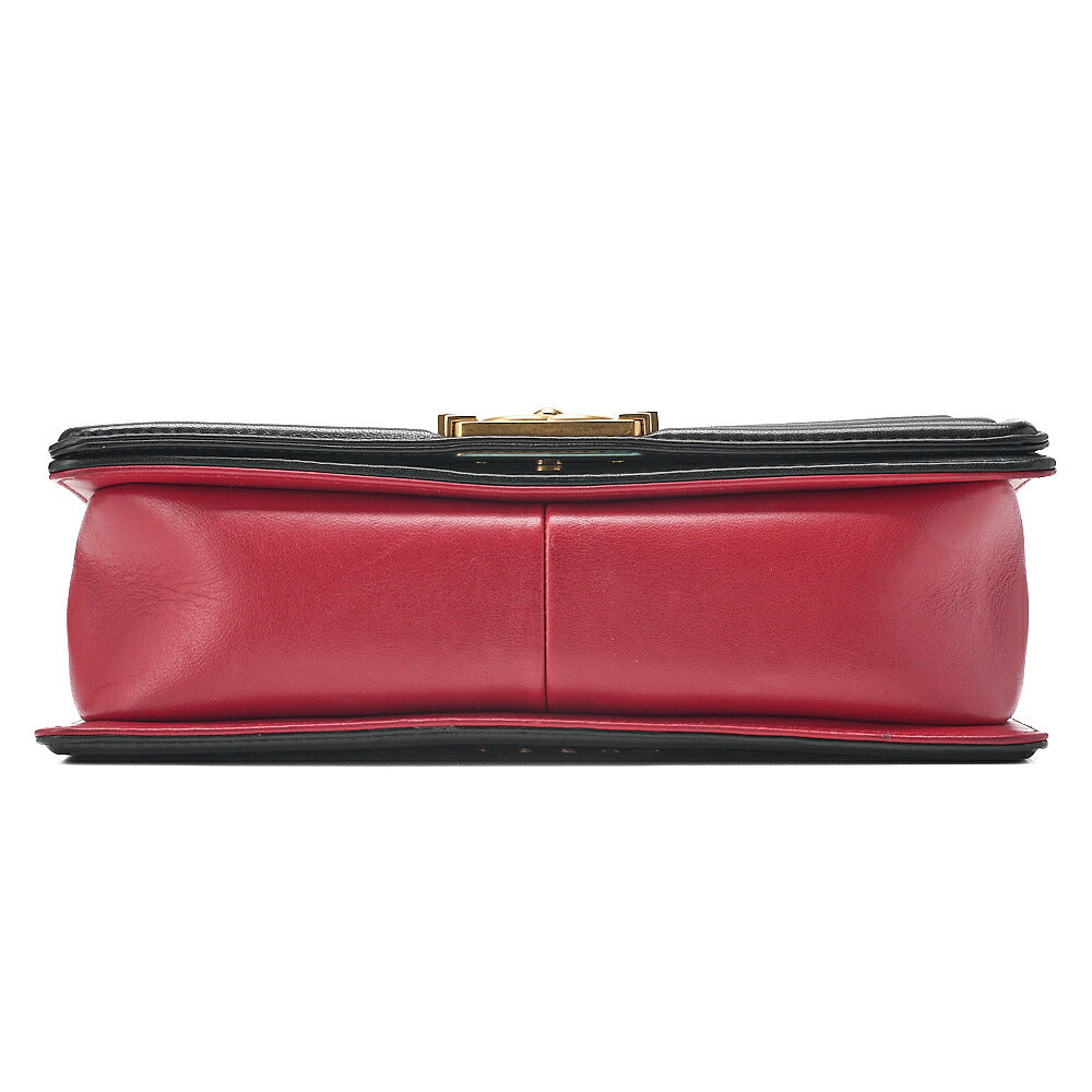 CHANEL Lambskin Matelasse Boy Chanel 25 Chain Shoulder Red x Black Gold-Tone Hardware, Pre-Owned