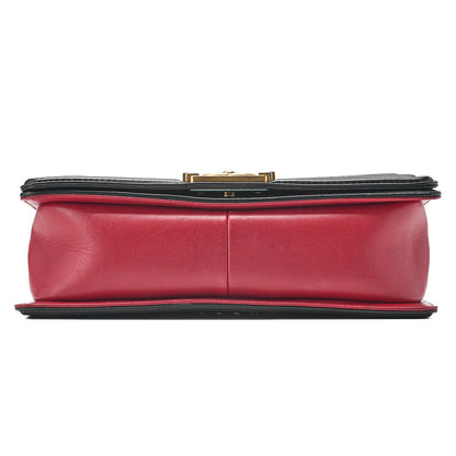 CHANEL Lambskin Matelasse Boy Chanel 25 Chain Shoulder Red x Black Gold-Tone Hardware, Pre-Owned