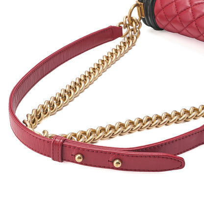 CHANEL Lambskin Matelasse Boy Chanel 25 Chain Shoulder Red x Black Gold-Tone Hardware, Pre-Owned