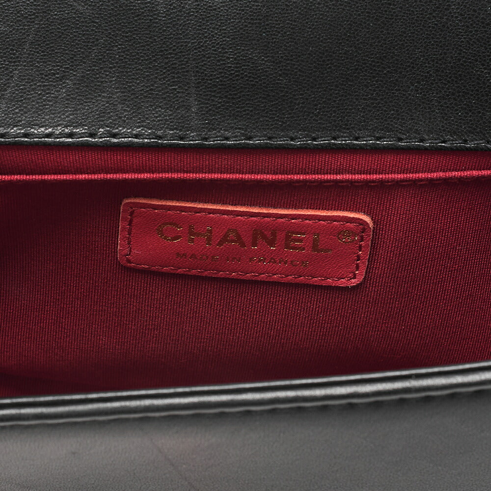 CHANEL Lambskin Matelasse Boy Chanel 25 Chain Shoulder Red x Black Gold-Tone Hardware, Pre-Owned