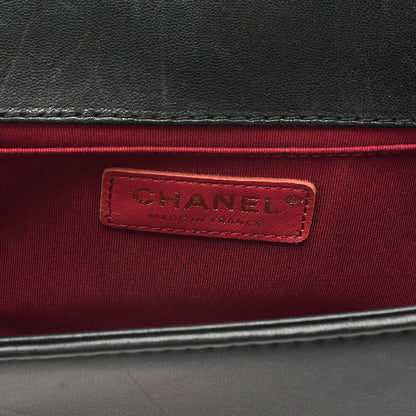 CHANEL Lambskin Matelasse Boy Chanel 25 Chain Shoulder Red x Black Gold-Tone Hardware, Pre-Owned
