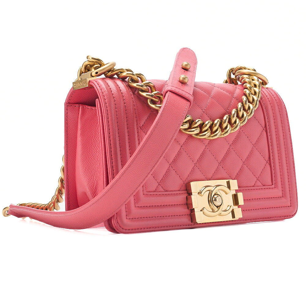 CHANEL Caviar Skin Matelasse Boy Chanel 20 Chain Shoulder Ping Gold-Tone Hardware, Pre-Owned