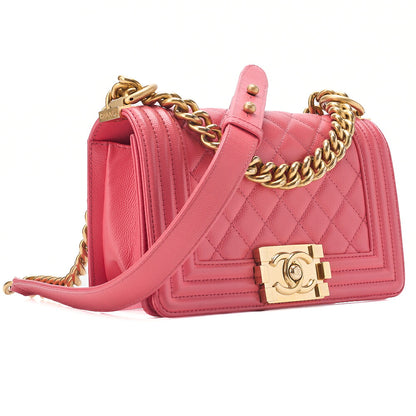 CHANEL Caviar Skin Matelasse Boy Chanel 20 Chain Shoulder Ping Gold-Tone Hardware, Pre-Owned