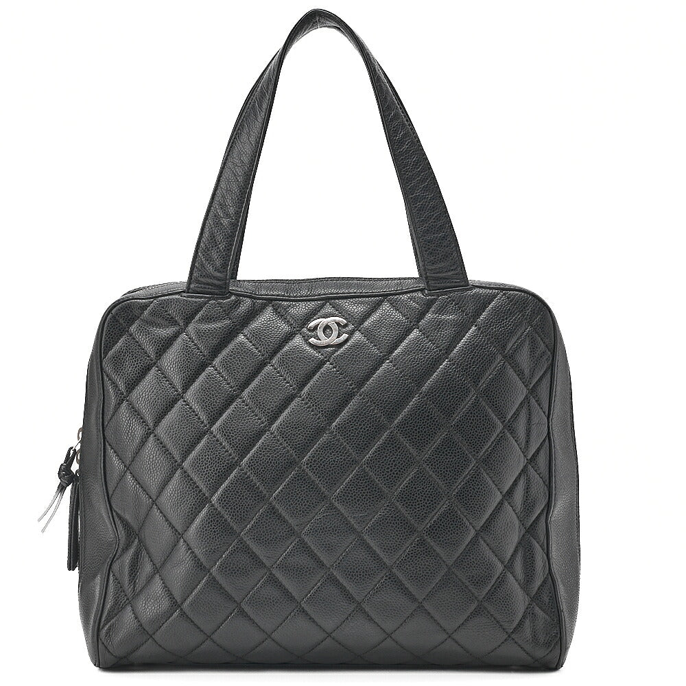 CHANEL Handbag Matelasse Caviar Skin Black Silver-Tone Hardware, Pre-Owned