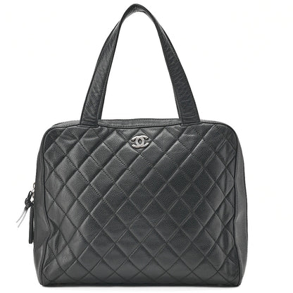 CHANEL Handbag Matelasse Caviar Skin Black Silver-Tone Hardware, Pre-Owned