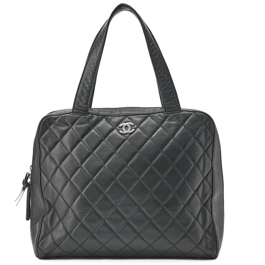 CHANEL Handbag Matelasse Caviar Skin Black Silver-Tone Hardware, Pre-Owned