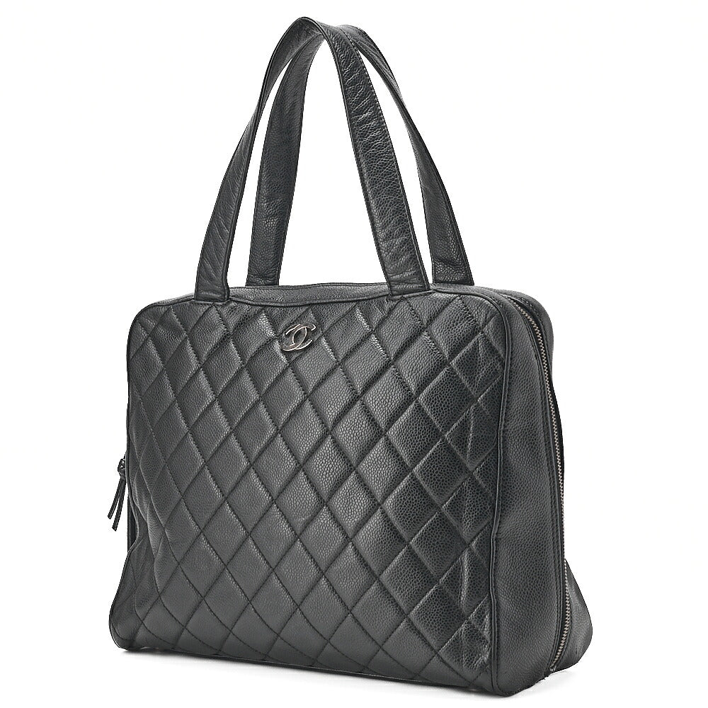 CHANEL Handbag Matelasse Caviar Skin Black Silver-Tone Hardware, Pre-Owned