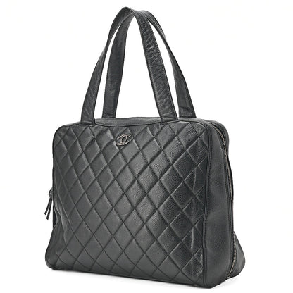 CHANEL Handbag Matelasse Caviar Skin Black Silver-Tone Hardware, Pre-Owned