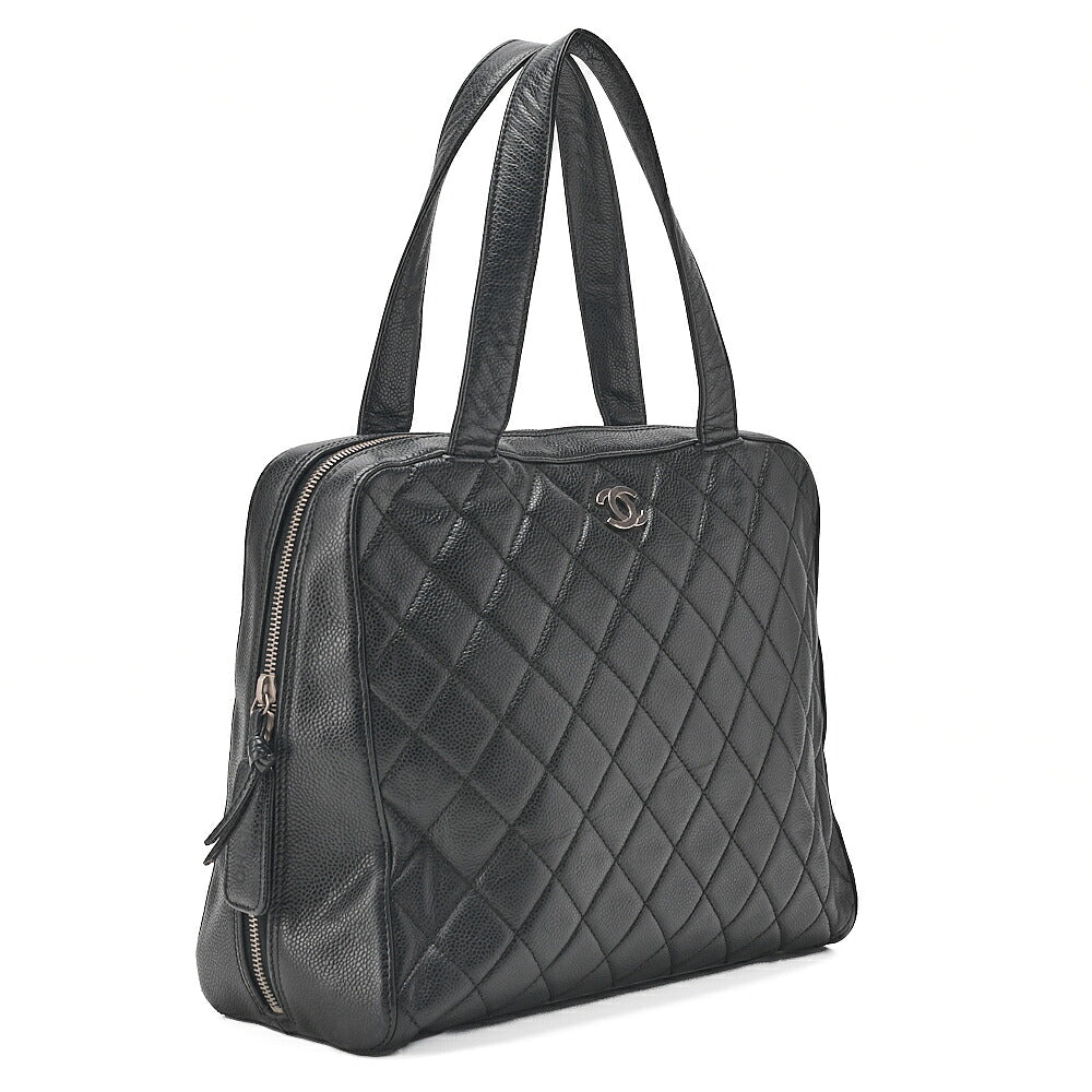 CHANEL Handbag Matelasse Caviar Skin Black Silver-Tone Hardware, Pre-Owned