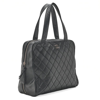 CHANEL Handbag Matelasse Caviar Skin Black Silver-Tone Hardware, Pre-Owned