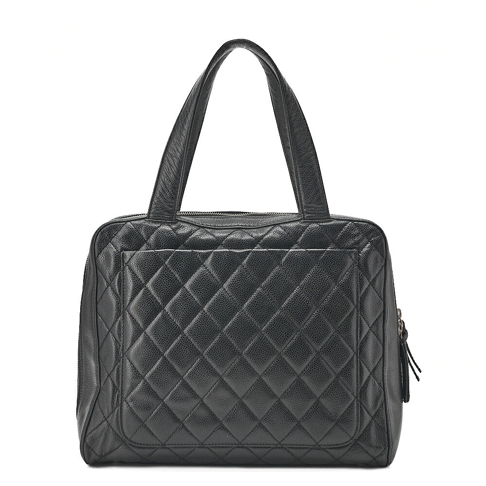 CHANEL Handbag Matelasse Caviar Skin Black Silver-Tone Hardware, Pre-Owned
