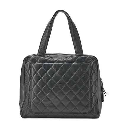 CHANEL Handbag Matelasse Caviar Skin Black Silver-Tone Hardware, Pre-Owned