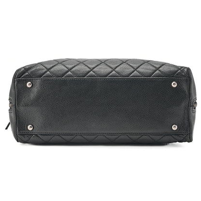 CHANEL Handbag Matelasse Caviar Skin Black Silver-Tone Hardware, Pre-Owned