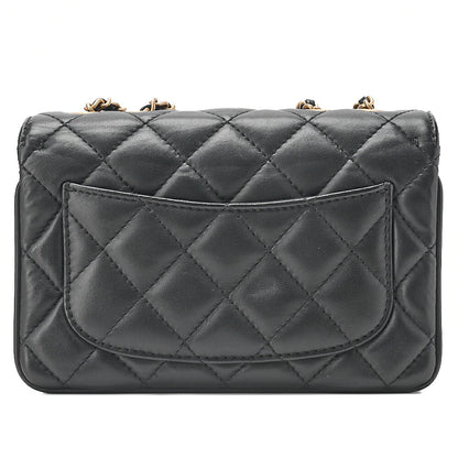 CHANEL Lambskin Mini  Matelasse Design Flap Chain Shoulder Black Gold-Tone Hardware, Pre-Owned