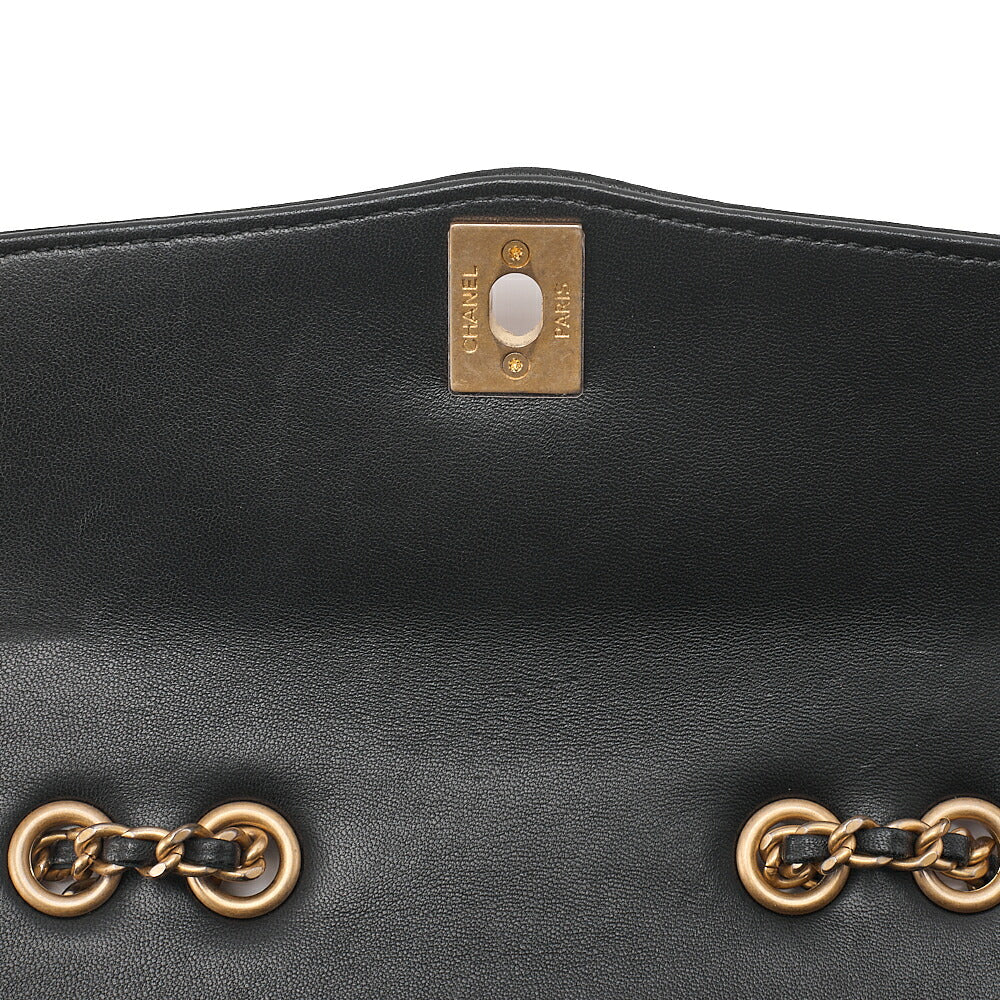 CHANEL Lambskin Mini  Matelasse Design Flap Chain Shoulder Black Gold-Tone Hardware, Pre-Owned