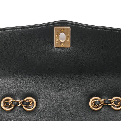 CHANEL Lambskin Mini  Matelasse Design Flap Chain Shoulder Black Gold-Tone Hardware, Pre-Owned