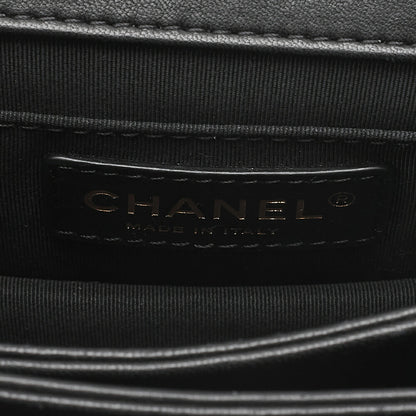 CHANEL Lambskin Mini  Matelasse Design Flap Chain Shoulder Black Gold-Tone Hardware, Pre-Owned