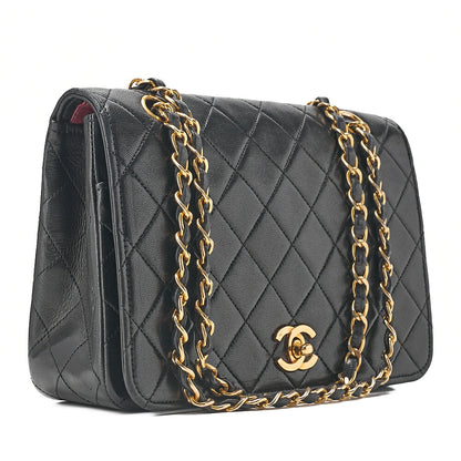 CHANEL Lambskin Matelasse Full Flap Turn Lock Chain Shoulder Black Gold-Tone Hardware, Pre-Owned