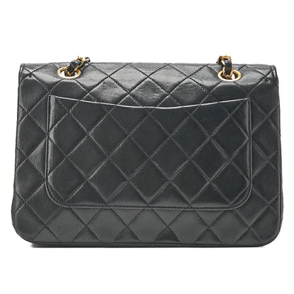 CHANEL Lambskin Matelasse Full Flap Turn Lock Chain Shoulder Black Gold-Tone Hardware, Pre-Owned