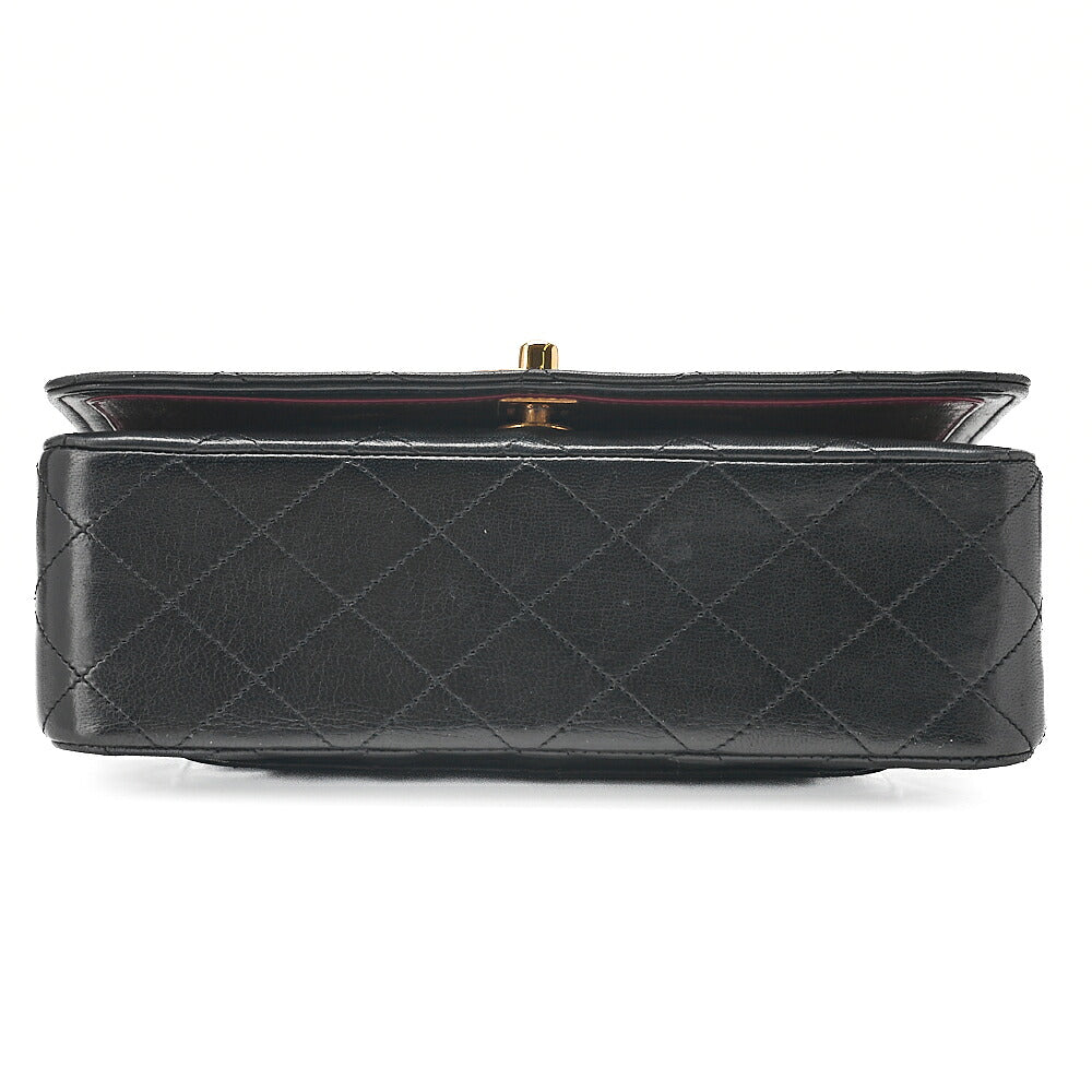 CHANEL Lambskin Matelasse Full Flap Turn Lock Chain Shoulder Black Gold-Tone Hardware, Pre-Owned