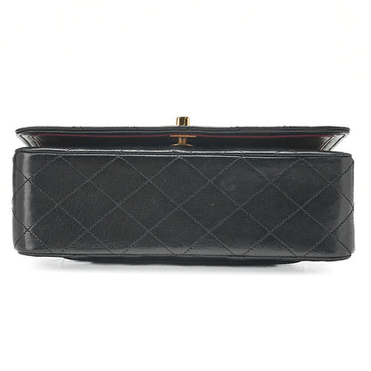 CHANEL Lambskin Matelasse Full Flap Turn Lock Chain Shoulder Black Gold-Tone Hardware, Pre-Owned