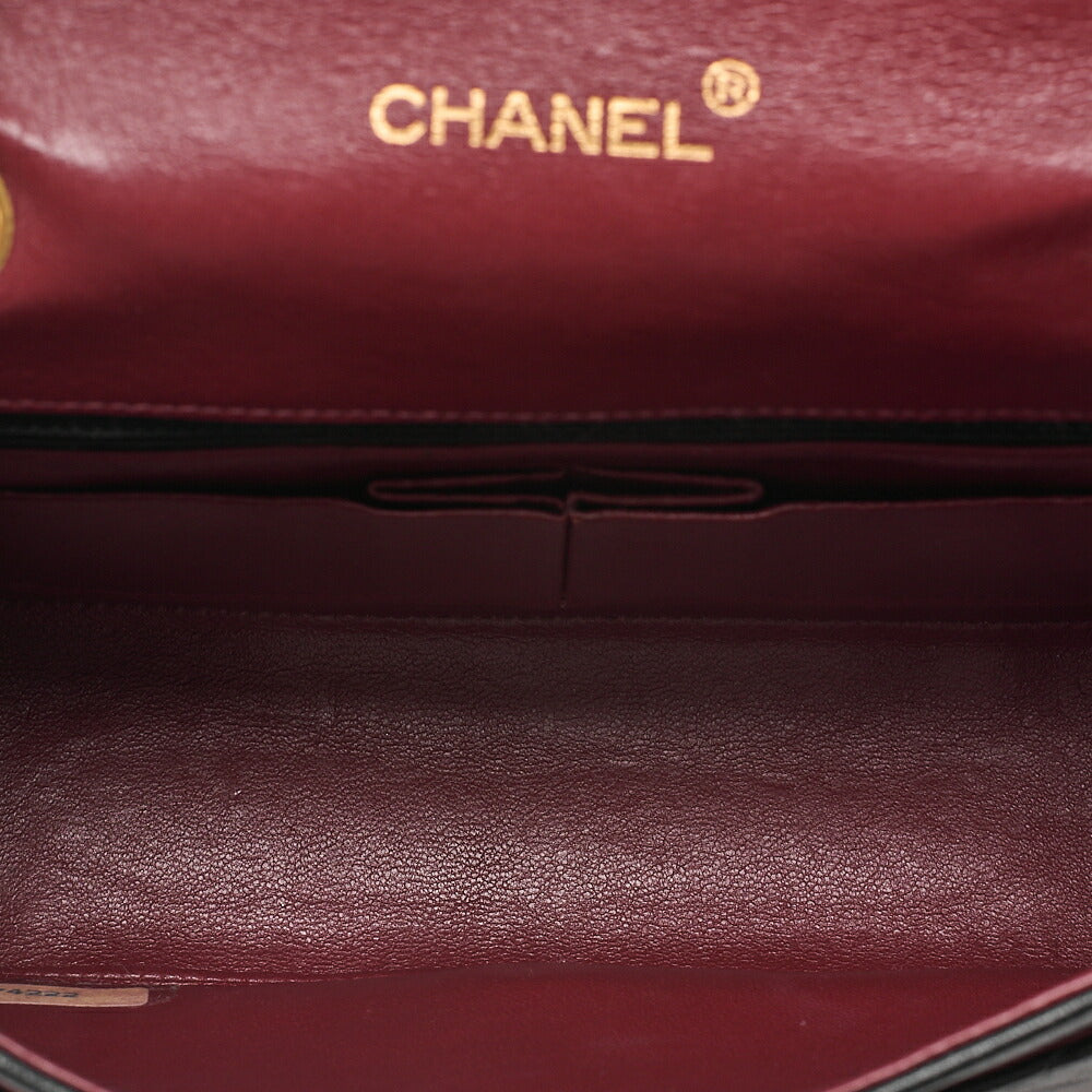 CHANEL Lambskin Matelasse Full Flap Turn Lock Chain Shoulder Black Gold-Tone Hardware, Pre-Owned
