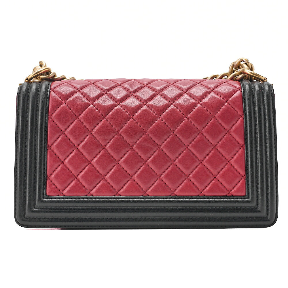 CHANEL Lambskin Matelasse Boy Chanel 25 Chain Shoulder Red x Black Gold-Tone Hardware, Pre-Owned