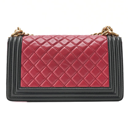 CHANEL Lambskin Matelasse Boy Chanel 25 Chain Shoulder Red x Black Gold-Tone Hardware, Pre-Owned